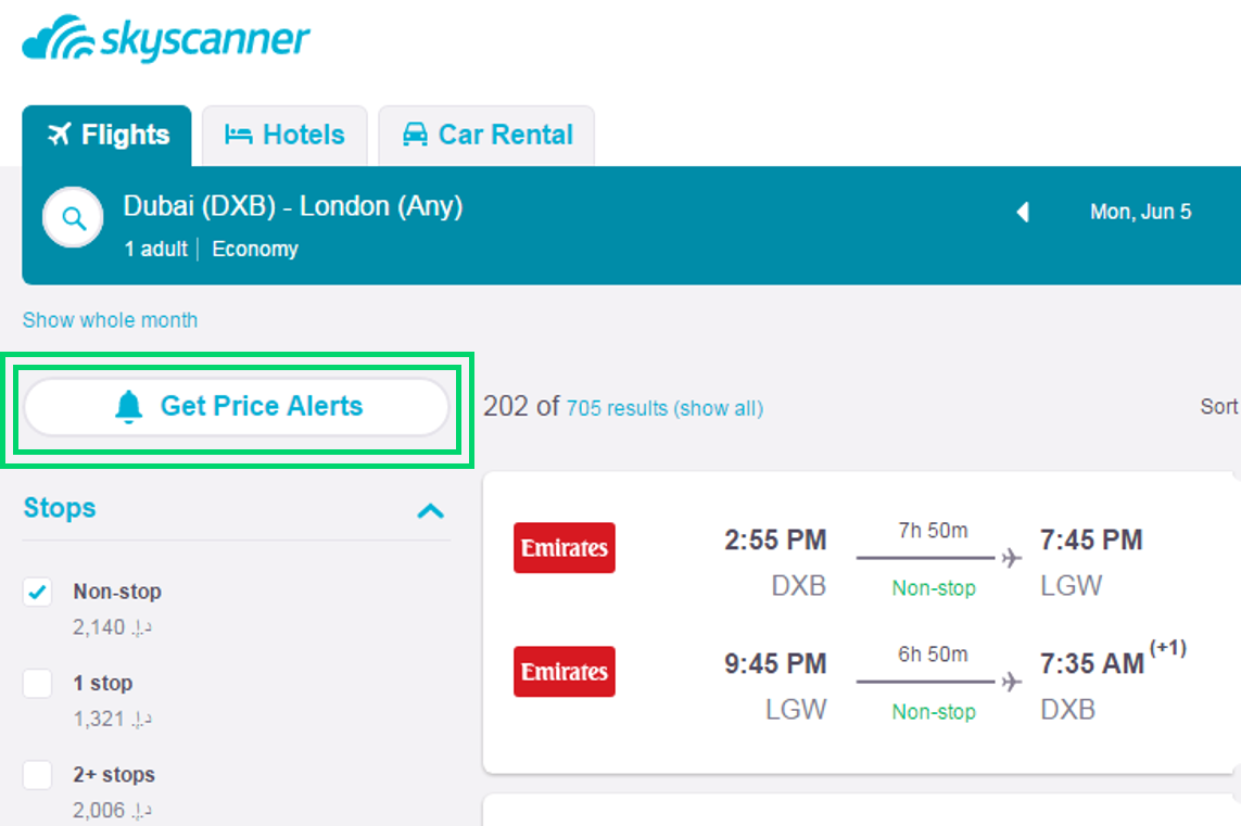 Find the Cheapest Flights with Skyscanner price alerts | UAE 2018